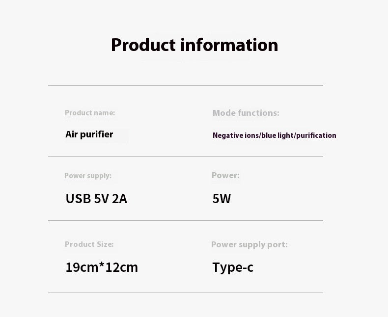 Household Indoor Methanol Odor Removal Filter Desktop Small Air Purifier