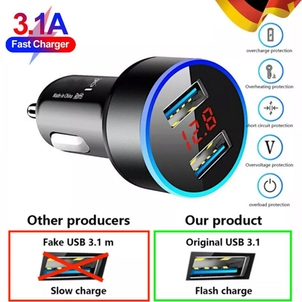 Zigarettenanzunder 2 USB Ladegerat Auto PKW KFZ LKW Adapter Handy Ladestecker DE