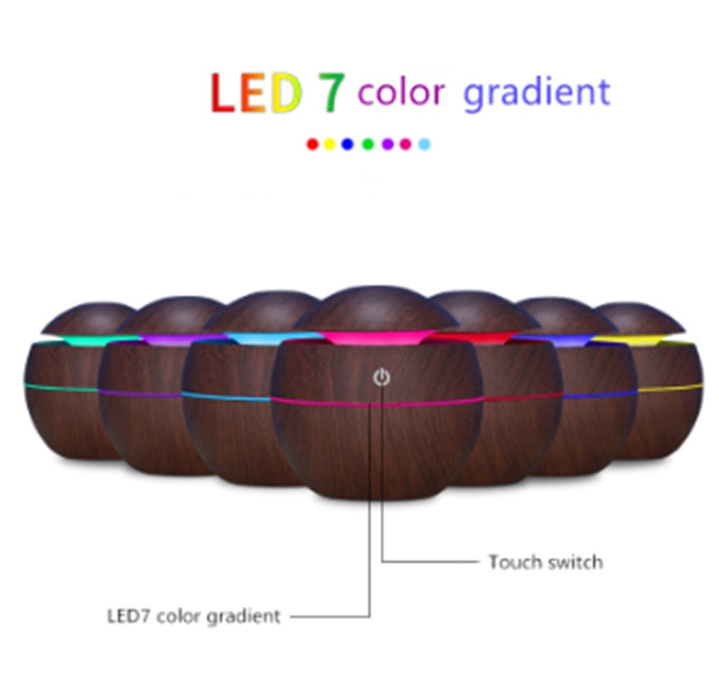 Wood Grain Colorful Lamp Mushroom Humidifier Aroma Diffuser