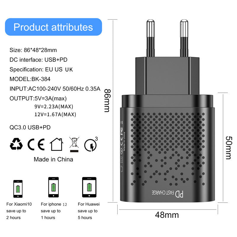 Compatible with Apple, Suitable For Iphone Android 20w Dual Port Fast Charging Charging Head