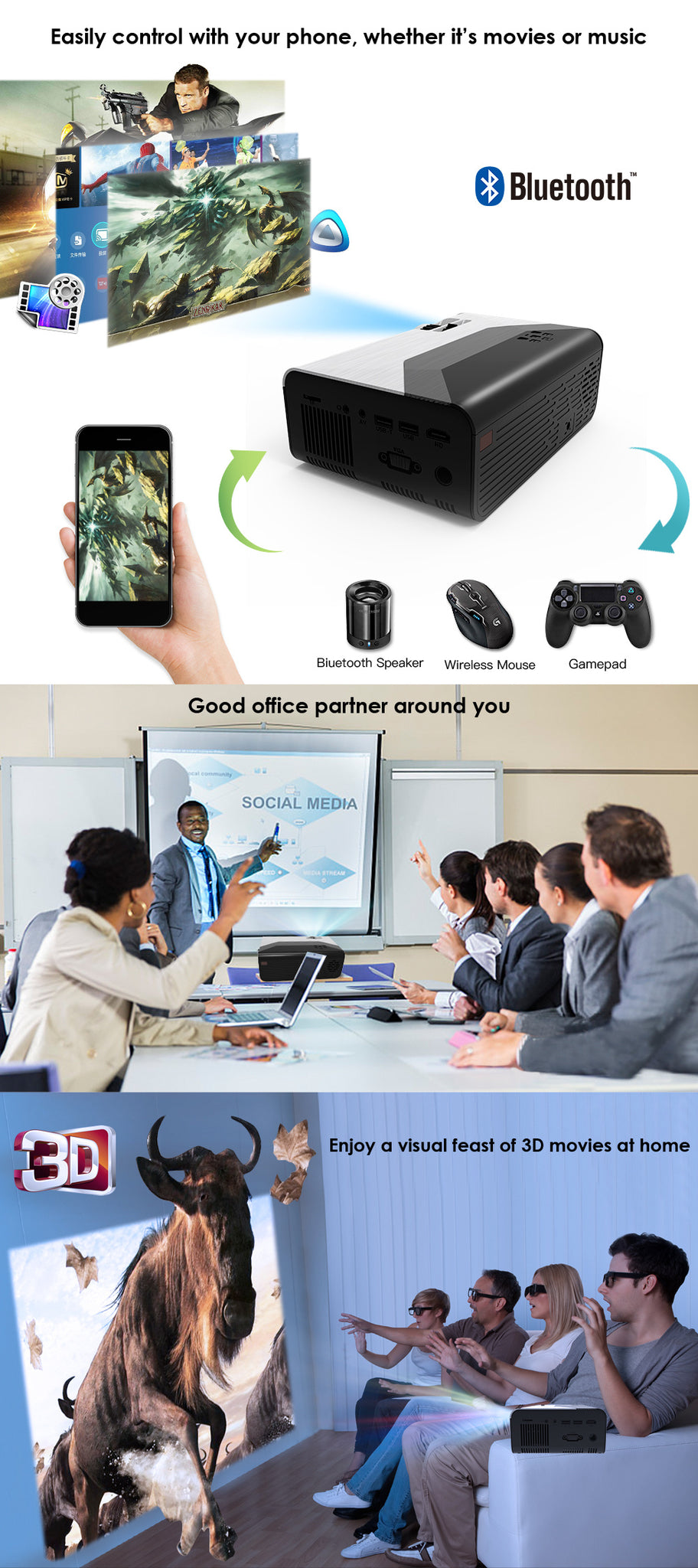 Portable Projector Home High-definition Wireless Machine