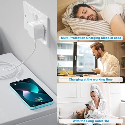 For 14 13 12 11 Pro XR XS Fast Charging 20W USB-C PD Plug Charger Cable