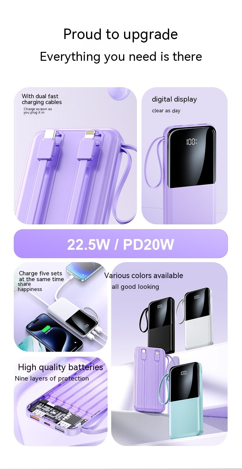 Fast Charge With Cable 20000mAh Large Capacity Ultra-thin Portable Mobile Power Pack