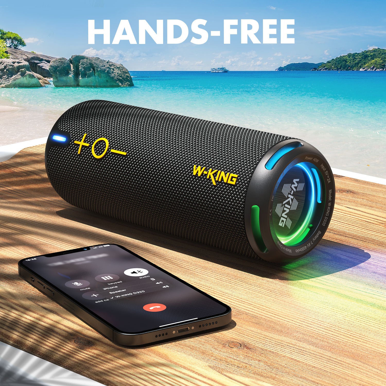 W KING 40W Portable Speaker  IP67 Waterproof  APP Control High-Quality Audio TF Or AUX  Dynamic Lights For Party  Outdoor  Shower
