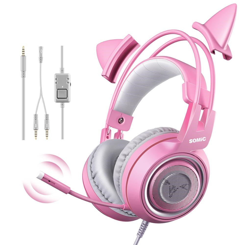 G951s  Girl Cat Ear Gaming Headphone 3.5mm Plug Cute Headset For PC One PS4 Phone Pad Girl Kids Gaming Headset