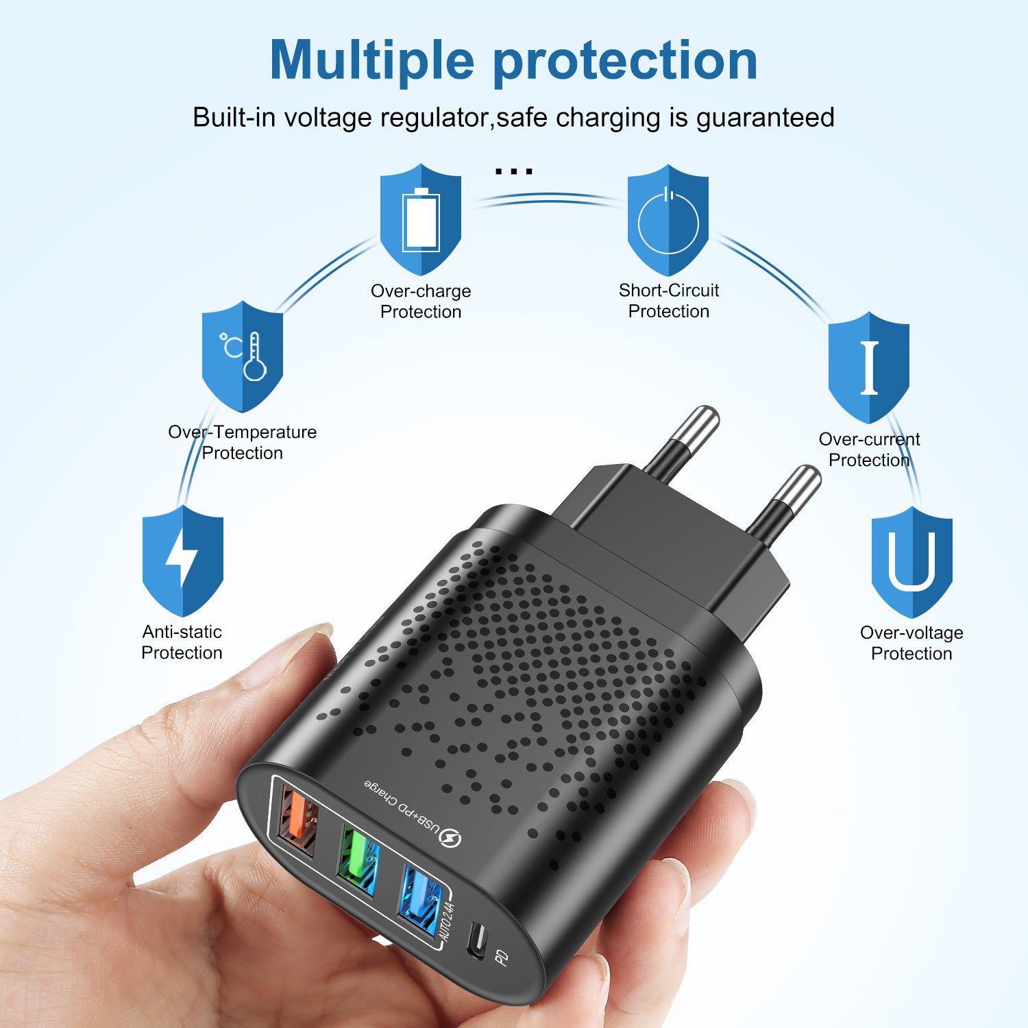 3.1A Multi-port 3USB PD Type-c Mobile Phone Charger
