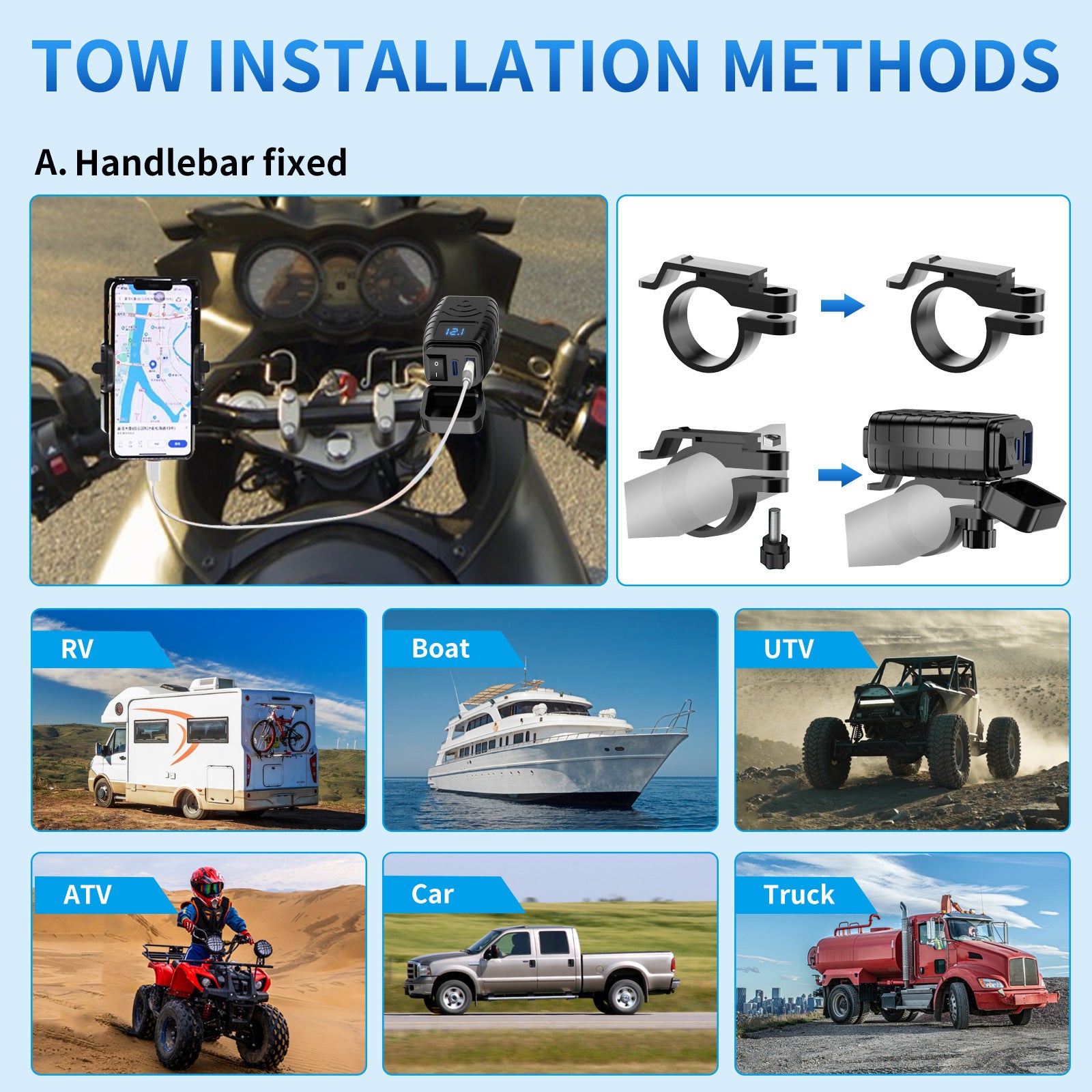 Modified Car Motorcycle Mobile Phone Charging With Waterproof Digital Display