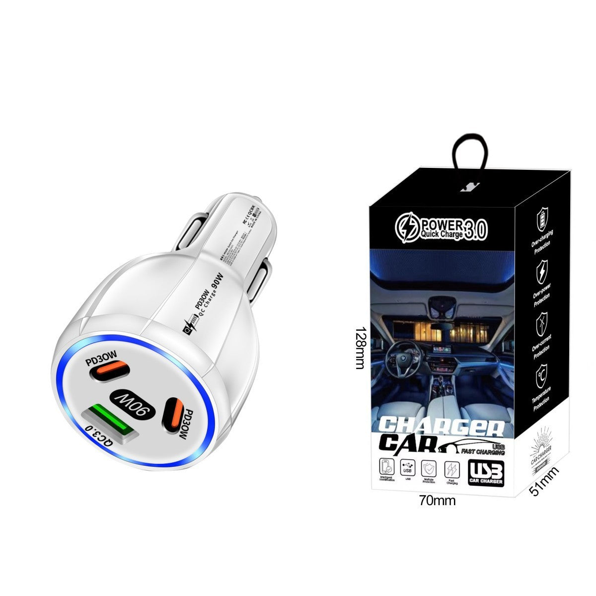 Quick Charge One To Three 1USB 2PD Car Mobile Phone Charger