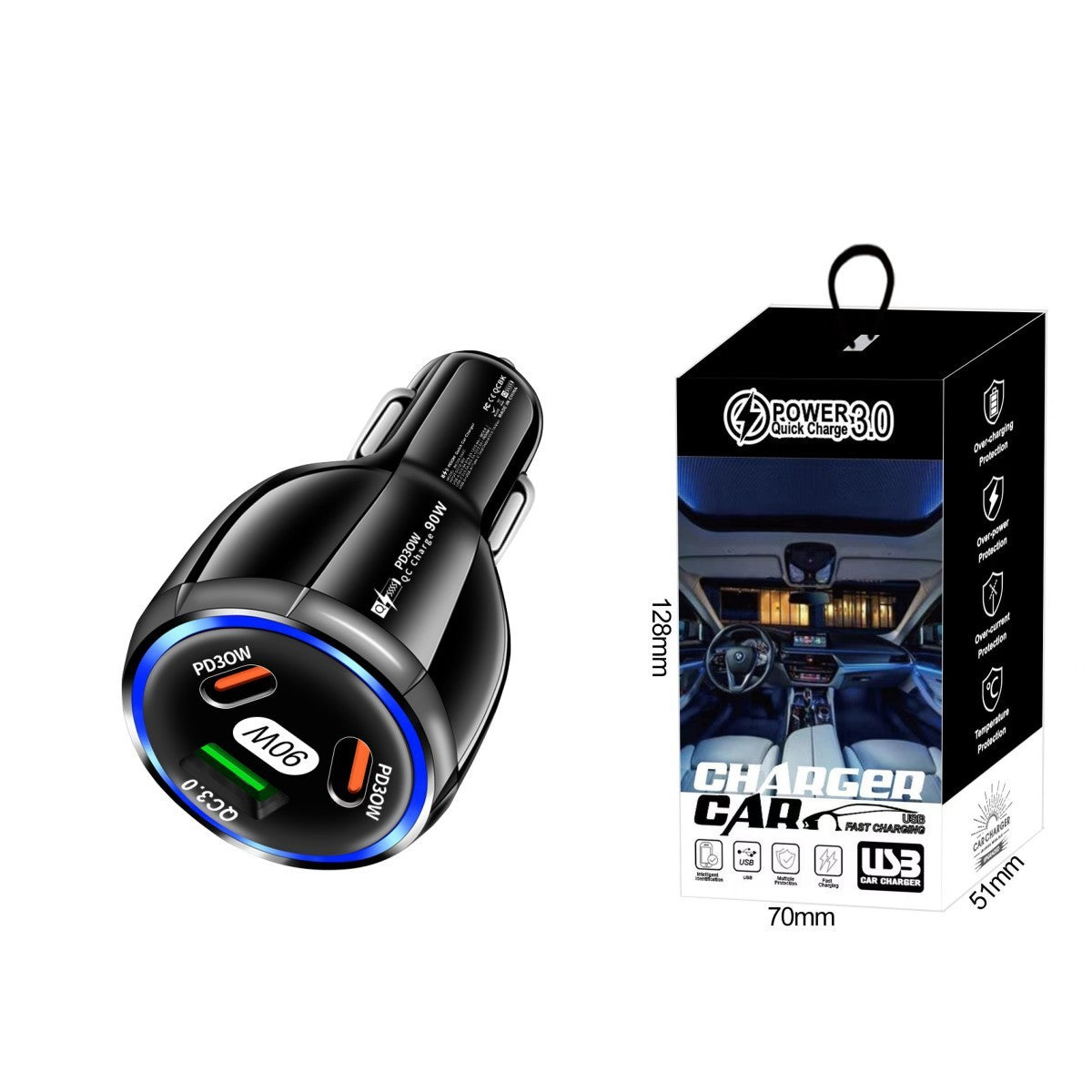 Quick Charge One To Three 1USB 2PD Car Mobile Phone Charger