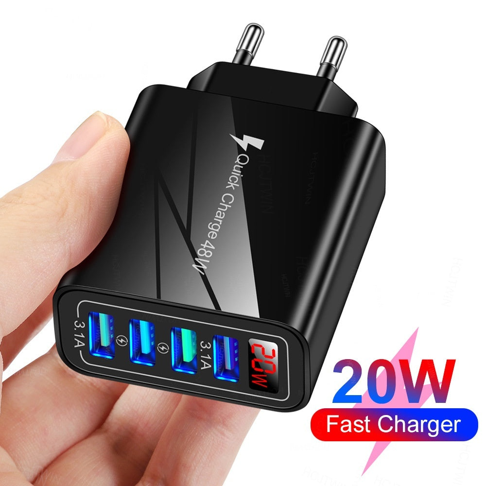 20W 4USB Digital Display Mobile Phone Charger With Display