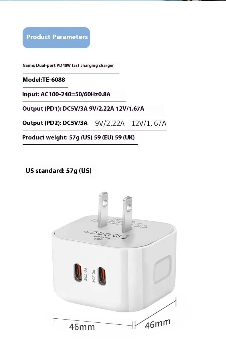 Simple Household PD40W Fast Charger Head