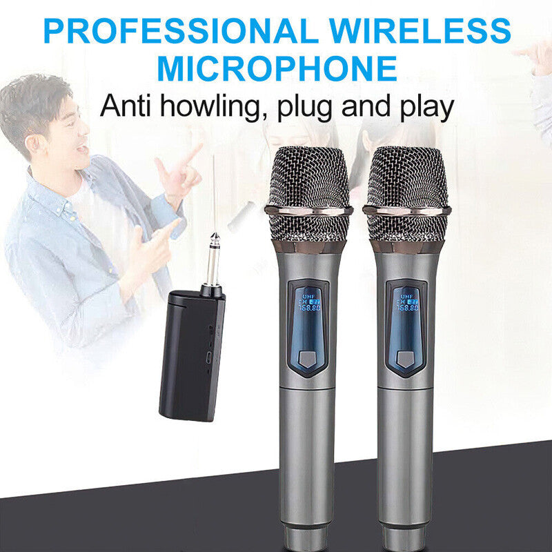 2X Wireless Microphone UHF Professional Handheld Mic System Receiver For Karaoke
