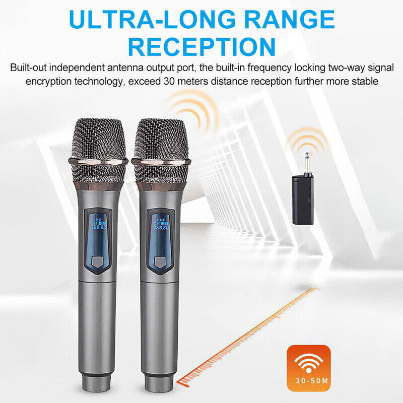 2X Wireless Microphone UHF Professional Handheld Mic System Receiver For Karaoke