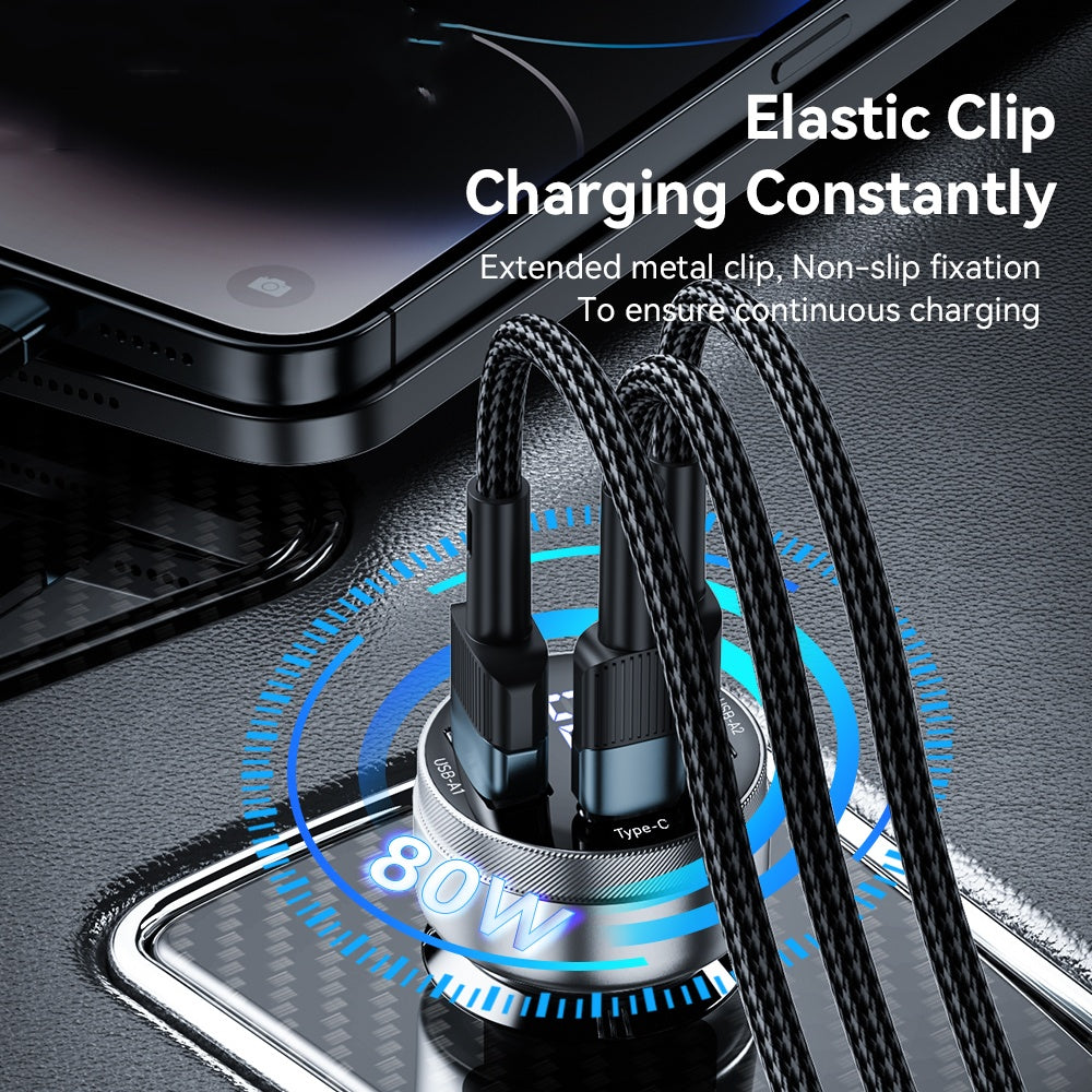 Aluminum Alloy Digital Display Car Charger Cigarette Lighter