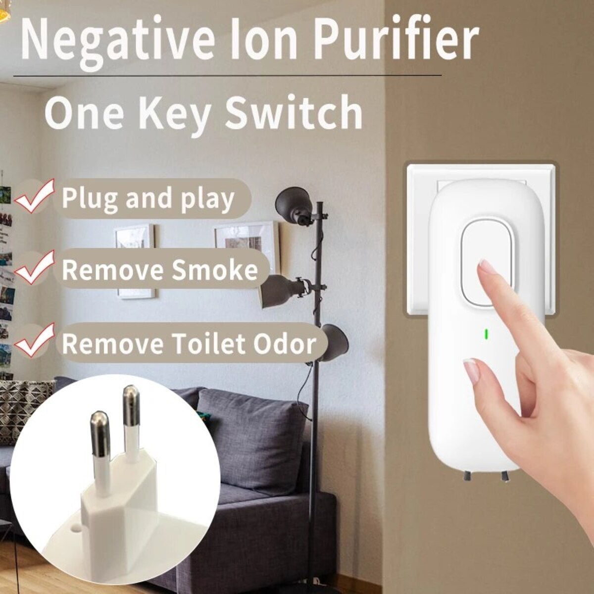 Mini Anion Purifier, Plug-in Air Purifier With Negative Ion Generator Odor Remove For Home, Toilte, Bedrooms, Bathrooms And Pet