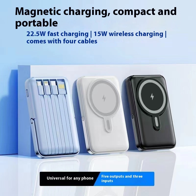 Magnetic Bracket Power Bank With Cable Fast Charge Compact Portable Portable Wireless Charging Power Supply
