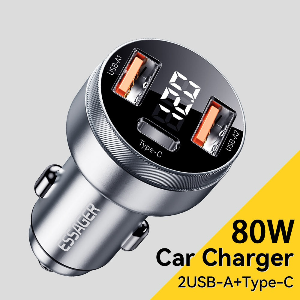 Aluminum Alloy Digital Display Car Charger Cigarette Lighter