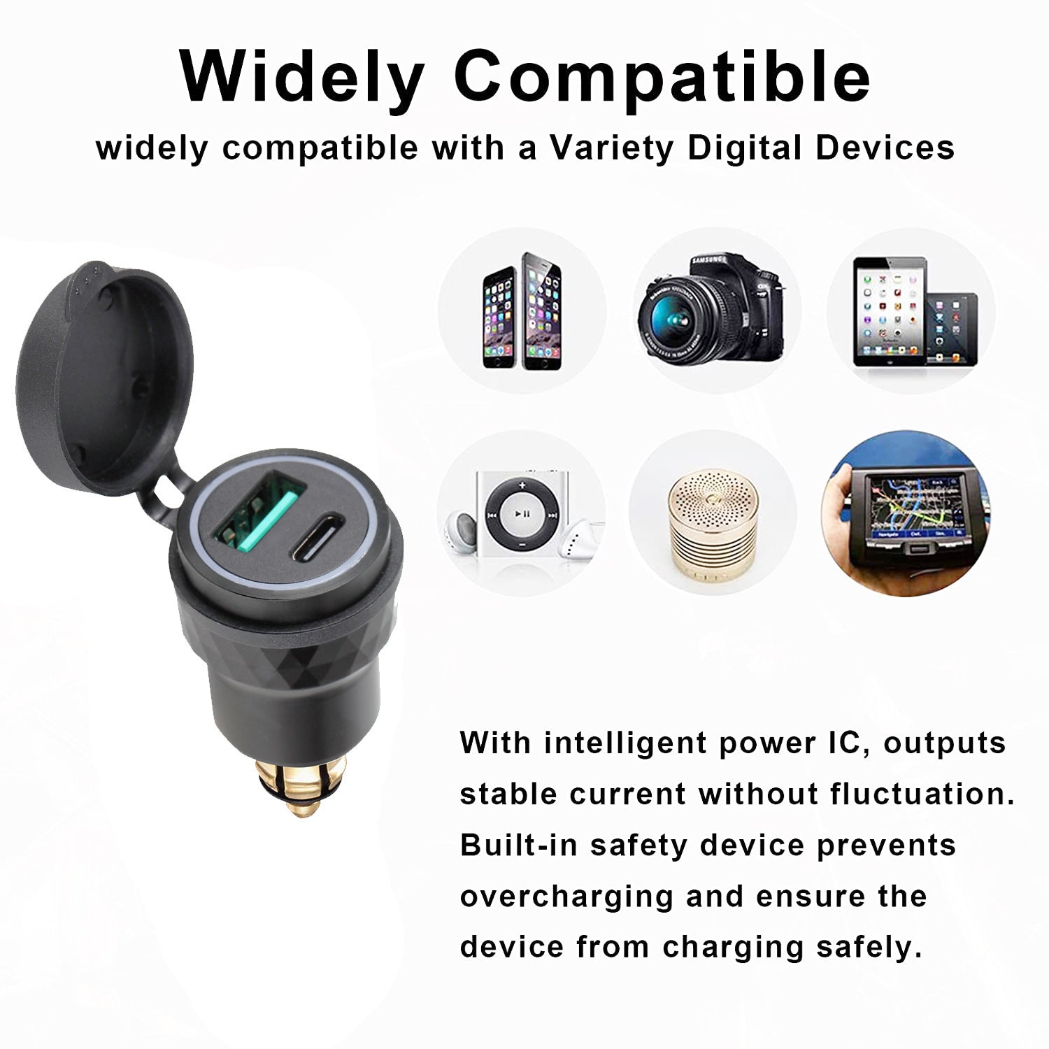 European Standard Small Caliber Cigarette Lighter USB Car Cellphone Charger