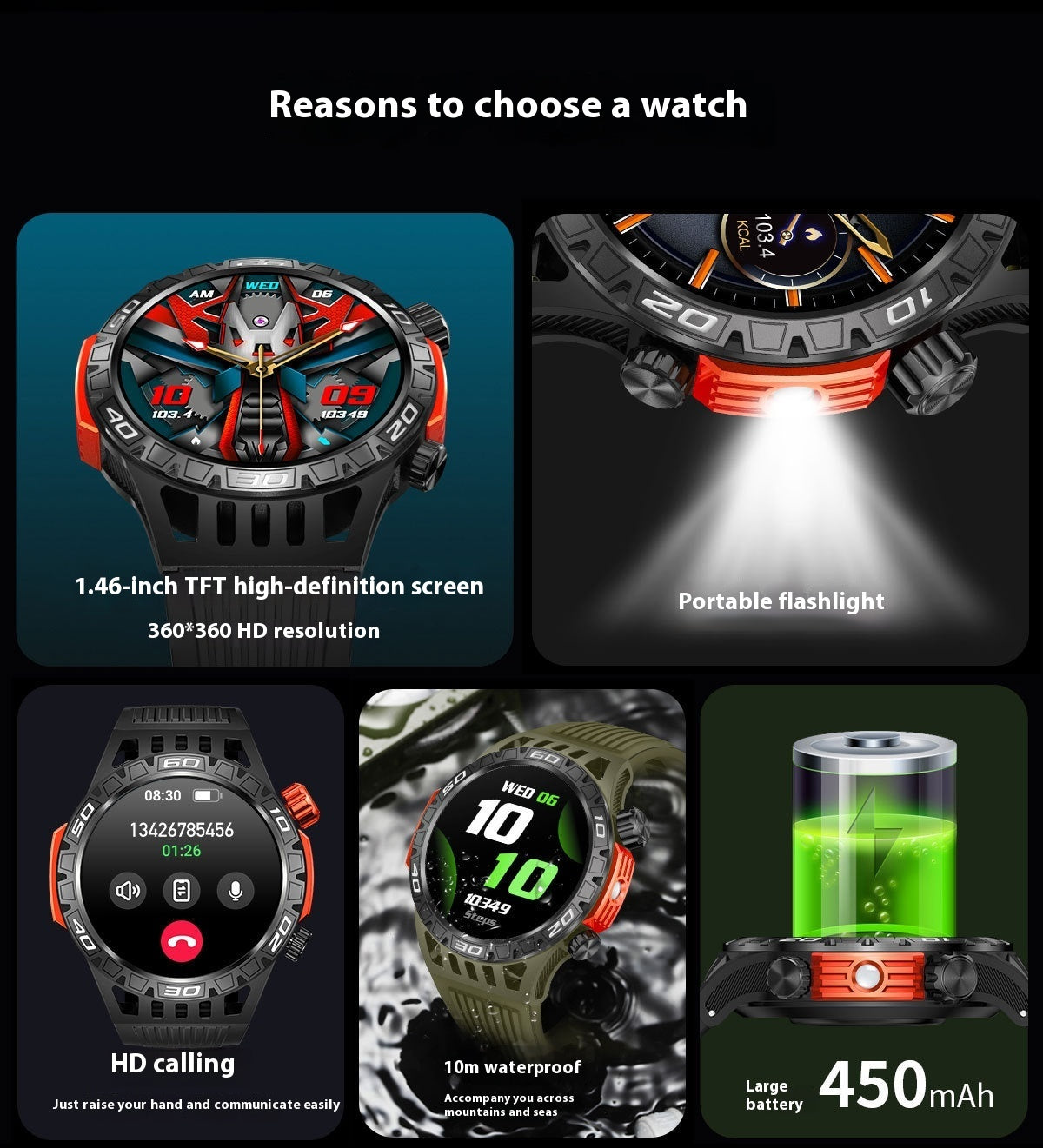 Outdoor Bluetooth Calling HT22 Compass Flashlight Heart Rate Blood Pressure More Than Sport Smart Watch