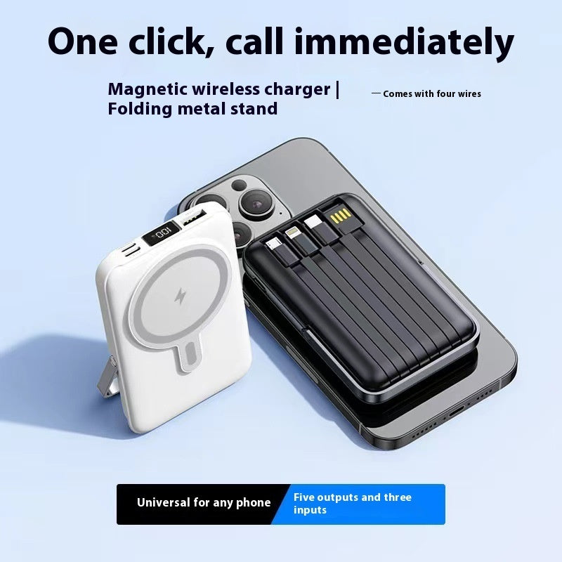 Magnetic Bracket Power Bank With Cable Fast Charge Compact Portable Portable Wireless Charging Power Supply