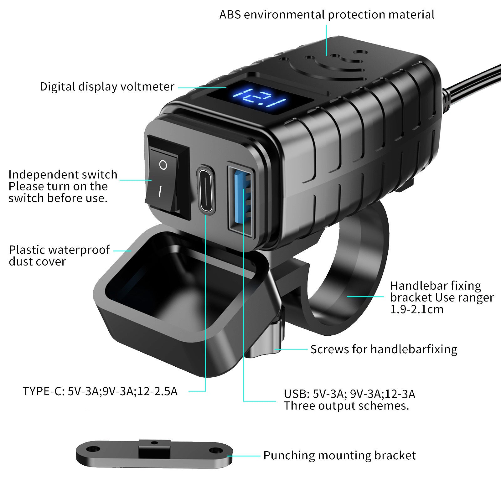 Modified Car Motorcycle Mobile Phone Charging With Waterproof Digital Display
