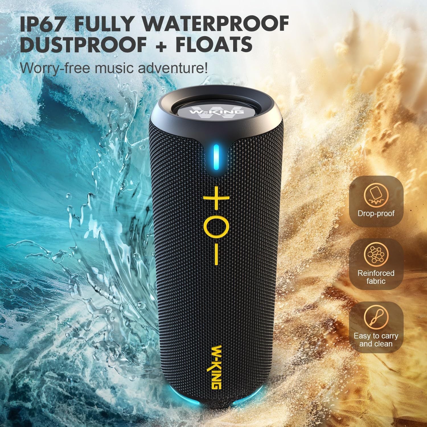 W KING 40W Portable Speaker  IP67 Waterproof  APP Control High-Quality Audio TF Or AUX  Dynamic Lights For Party  Outdoor  Shower