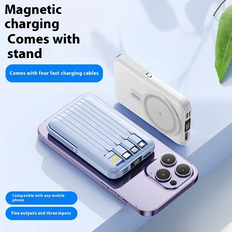 Magnetic Bracket Power Bank With Cable Fast Charge Compact Portable Portable Wireless Charging Power Supply